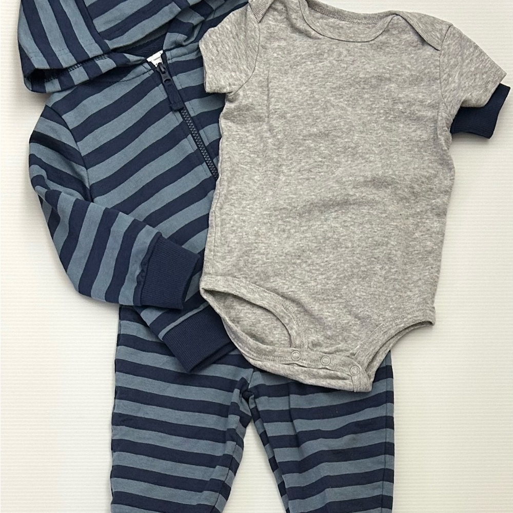 Carter's Navy Striped Hoodie and Gray Bodysuit Set